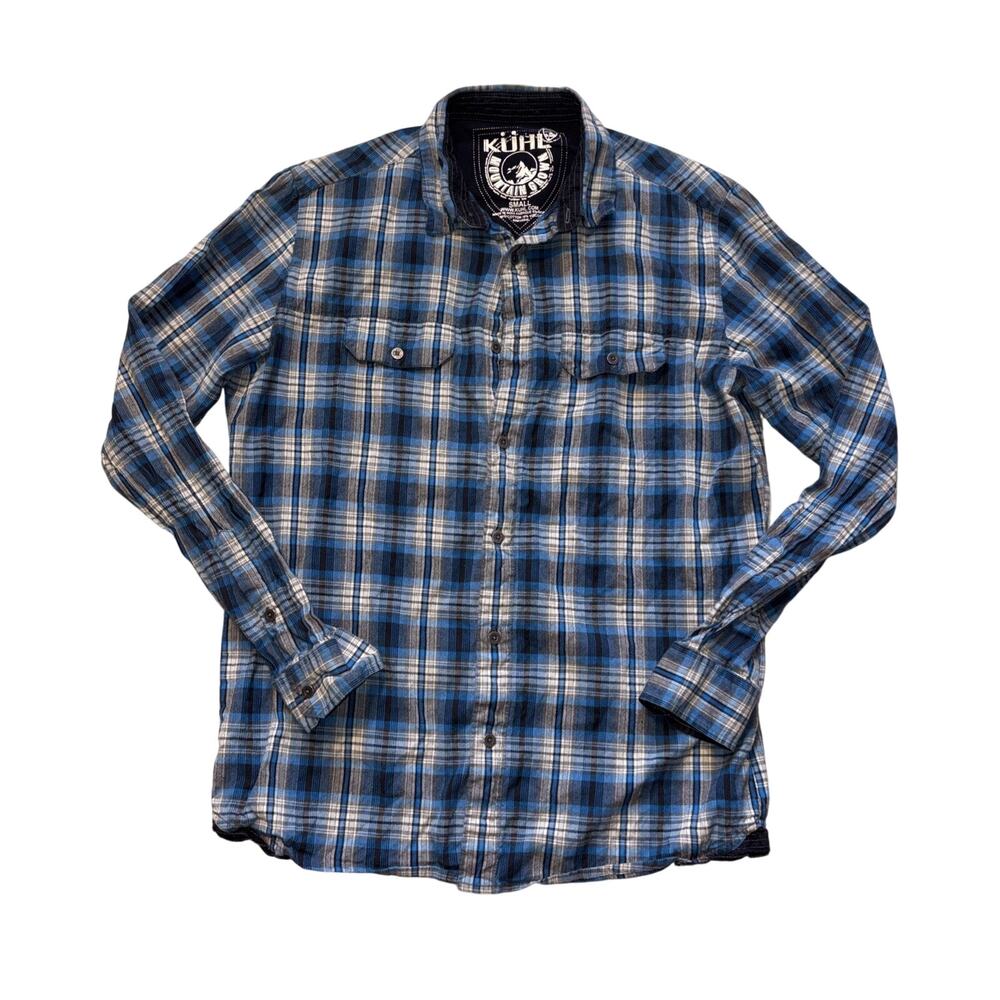 KUHL Mountain Grown Flannel Shirt Mens Small Blue Plaid Long Sleeve Button Down
